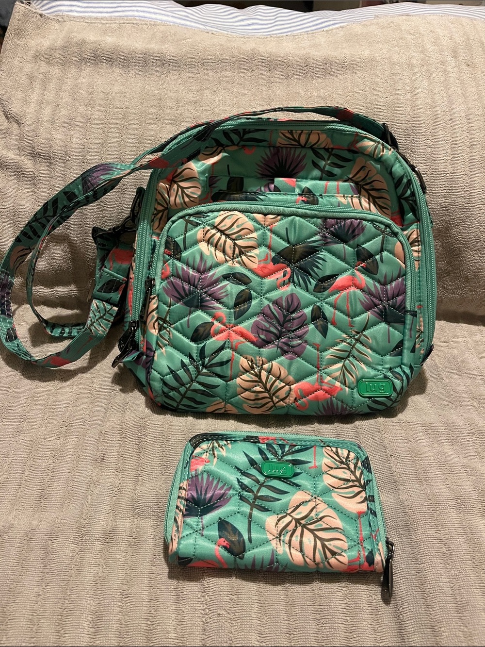 Lug Ranger Quilted Crossbody Bag & Wallet - Mint Tropical Leaf